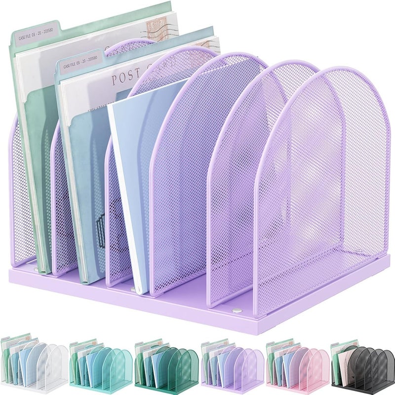 gianotter Desktop File Organizer, Desk Organizer with 5 Compartments, Paper Organizer for Desk, Workspace Organizers for Office Supplies (Purple) - Image 1