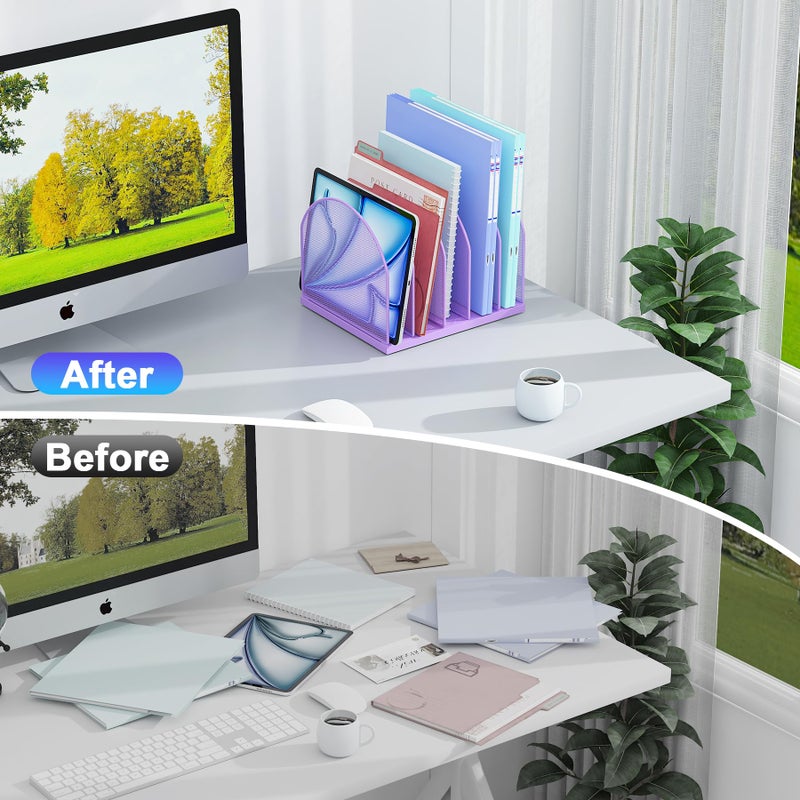 gianotter Desktop File Organizer, Desk Organizer with 5 Compartments, Paper Organizer for Desk, Workspace Organizers for Office Supplies (Purple) - Image 2