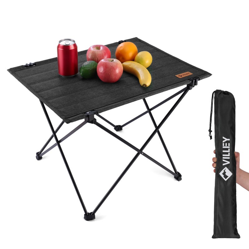 VILLEY Folding Camping Table with Carry Bag, Portable Lightweight Beach Table with Oxford Fabric and Reinforced Aluminum Panel for Outdoor, Camping, Picnic, Backyards, BBQ - Image 1