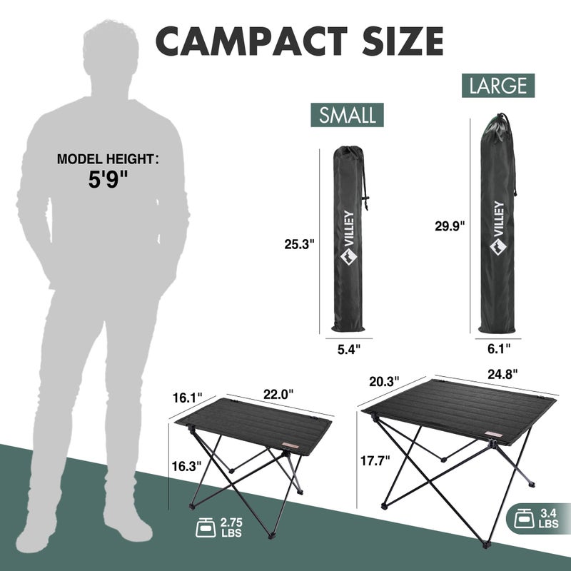 VILLEY Folding Camping Table with Carry Bag, Portable Lightweight Beach Table with Oxford Fabric and Reinforced Aluminum Panel for Outdoor, Camping, Picnic, Backyards, BBQ - Image 3