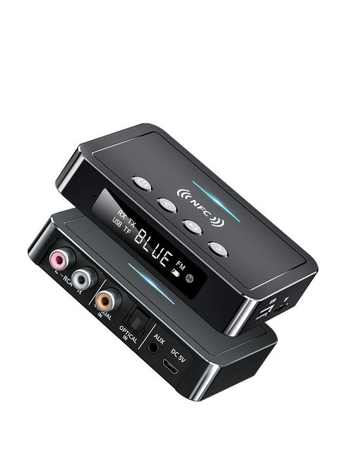 NFC Bluetooth 5.0 Transmitter Receiver, Bluetooth Receiver (RX), Bluetooth Transmitter (TX), FM Transmitter 3-in-1 Bluetooth Adapter for PC TV Flat Panel Speaker Home Car Audio System