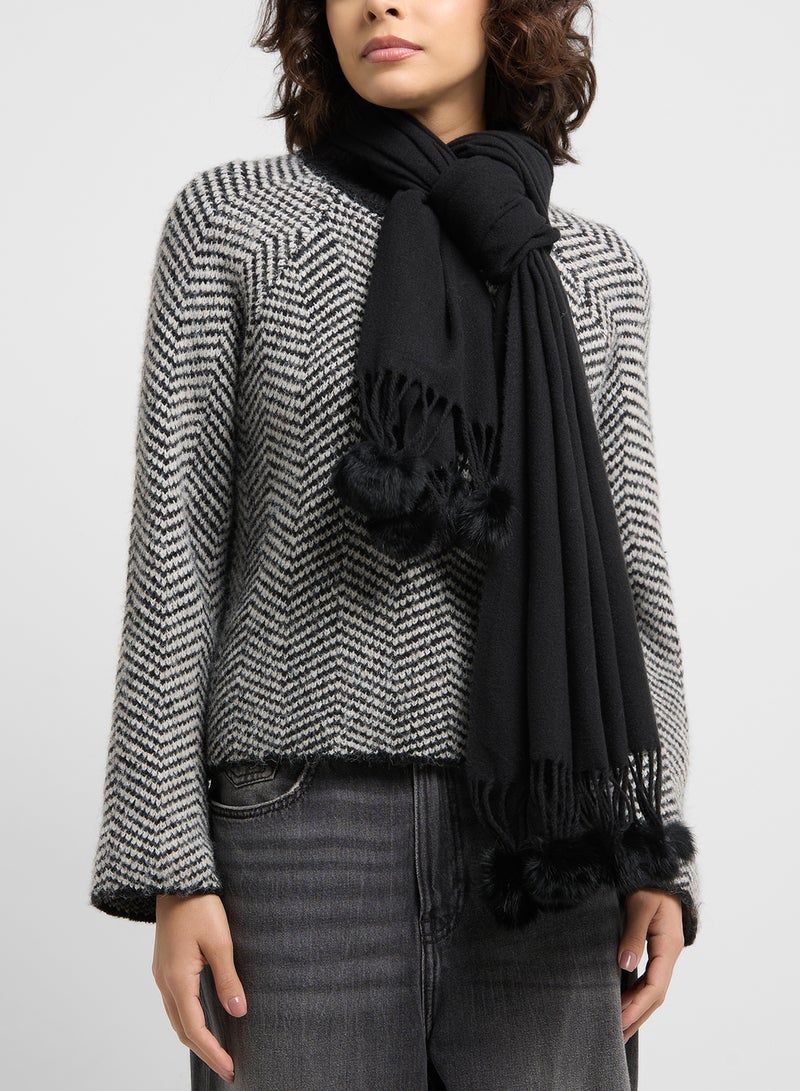 ELLA Pompom Detail Long Winter Scarf  - Image 3