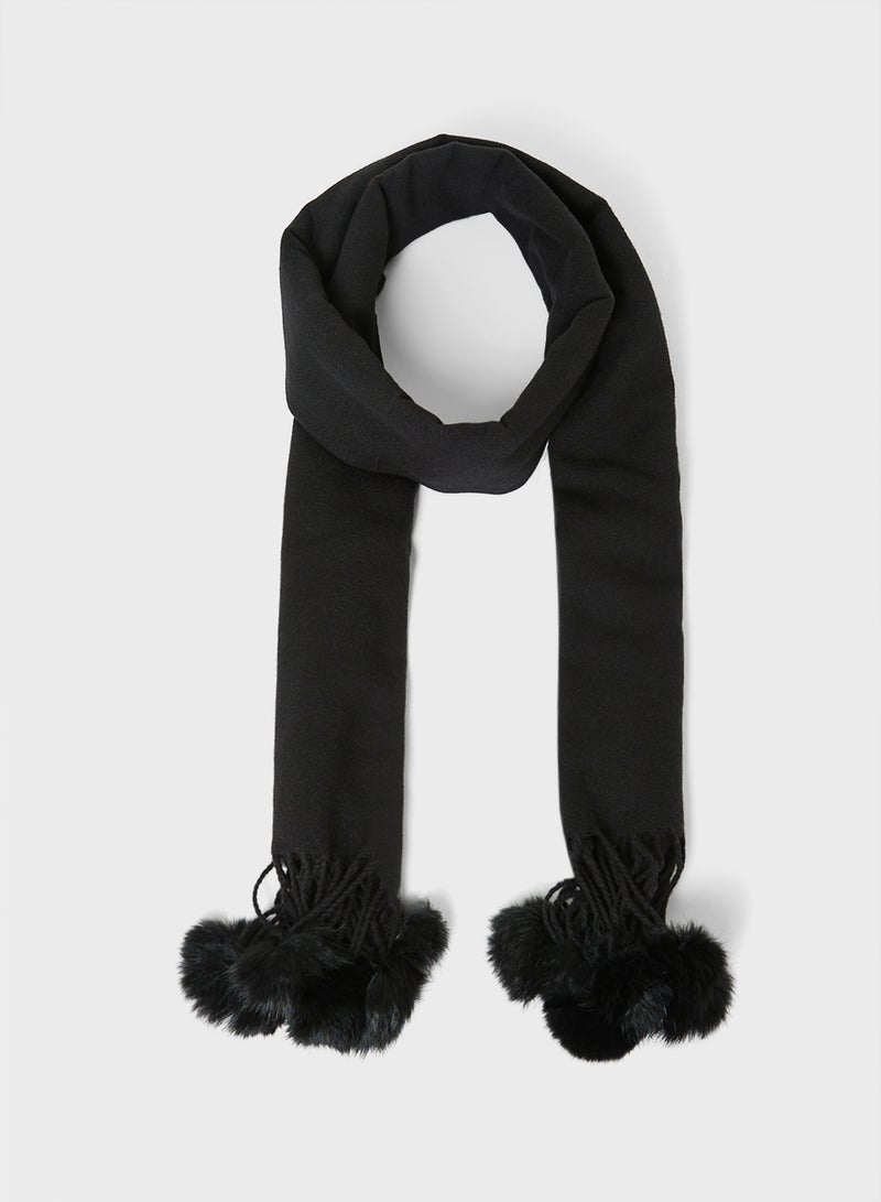 ELLA Pompom Detail Long Winter Scarf  - Image 1