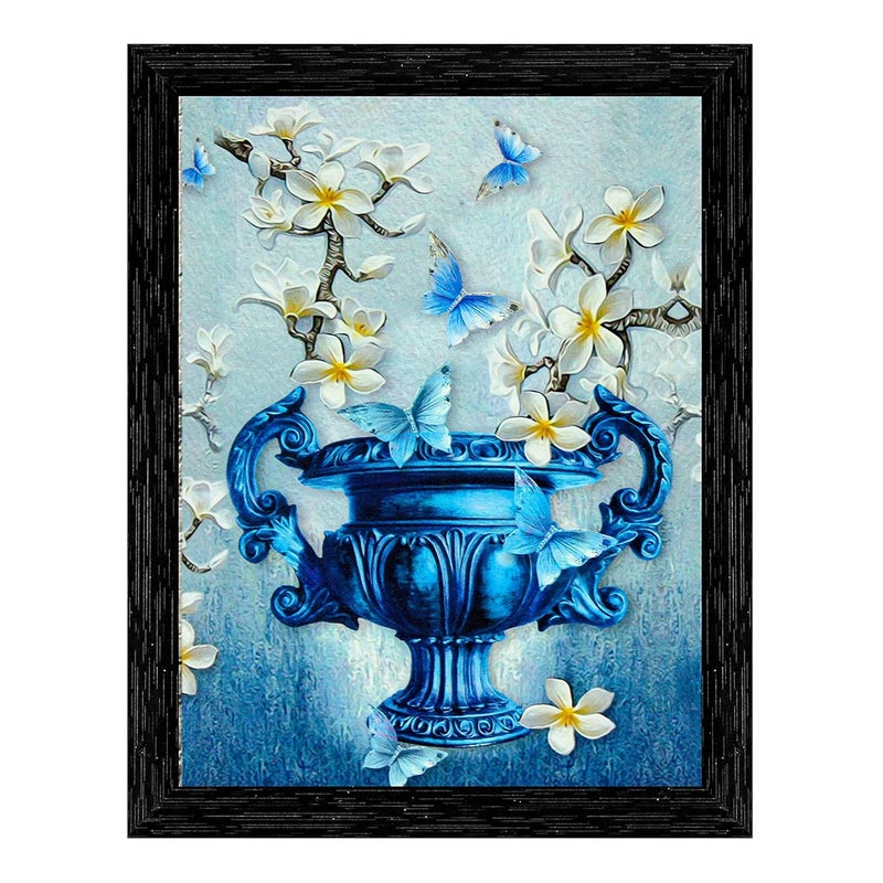 Indianara Indianara Set of 3 Beautiful Pair of Peacock and Flower vase Framed Art Painting 6 X 13 102 X 13 6 X 13 inch Black - Image 5