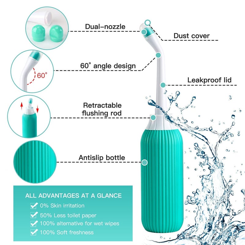 COOFANDY Handheld Portable Bidet Spray with 2 Nozzles for Toilet Postpartum Perineal Cleaning Retractable Jet Spray Bottles for Outdoor Personal Hygiene Travelling Accessories 500ml Multicolor - Image 5