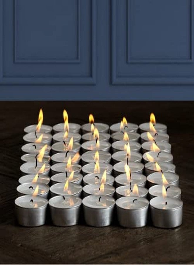 Pomp Glow Tealights (50 Pack) | White Unscented Decorative Tea Light Candles that Will Light Up Your Home, Wedding, Dinner & Any Special Occasion | Long Lasting, Smokeless, Mess Free Candles - Image 1