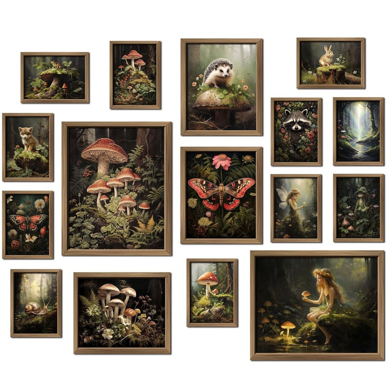 ANERZA 16 PCS Framed Dark Cottagecore Wall Art Decor Cottage Core Wall Prints for Bedroom Gallery Wall Frame Set Fairycore Posters for Living Room Aesthetic Nature Forest Mushroom Dorm Home Decor - Image 2