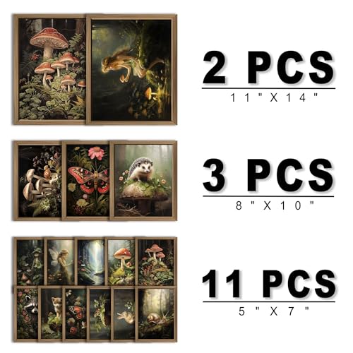 ANERZA 16 PCS Framed Dark Cottagecore Wall Art Decor Cottage Core Wall Prints for Bedroom Gallery Wall Frame Set Fairycore Posters for Living Room Aesthetic Nature Forest Mushroom Dorm Home Decor - Image 3