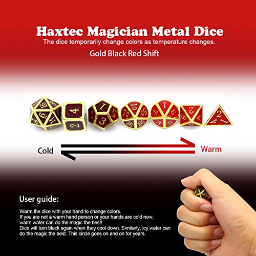 Haxtec Metal DND Dice Set Heat Sensitive Color Changing Metal Dice Polyhedral DD Dice Compatible with Dungeons and Dragons RPG Gold Black Red Shift - Image 5