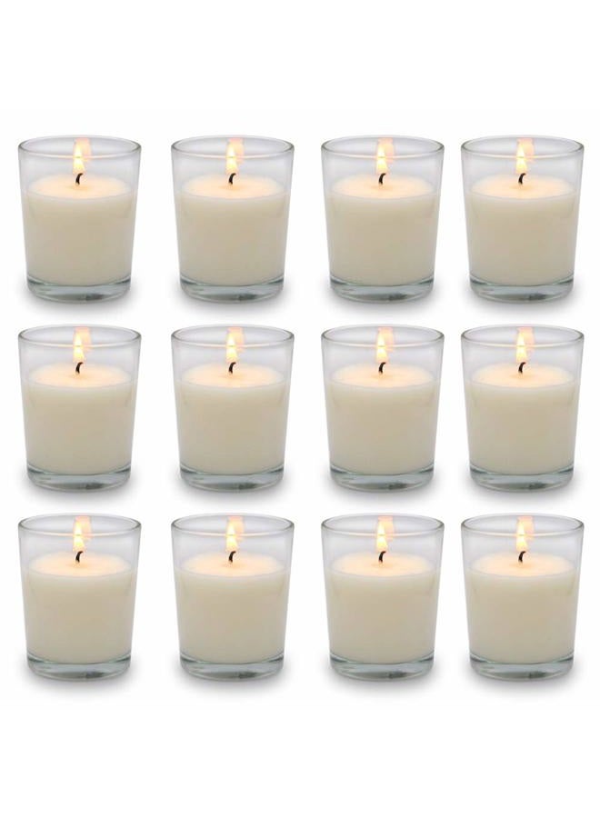 SCEN Set of 12 White Votive Candles Clear Glass Filled Unted Soy Wax Candle for Home Décor Spa Weddings Birthday Holidays Party and DIY - Image 1