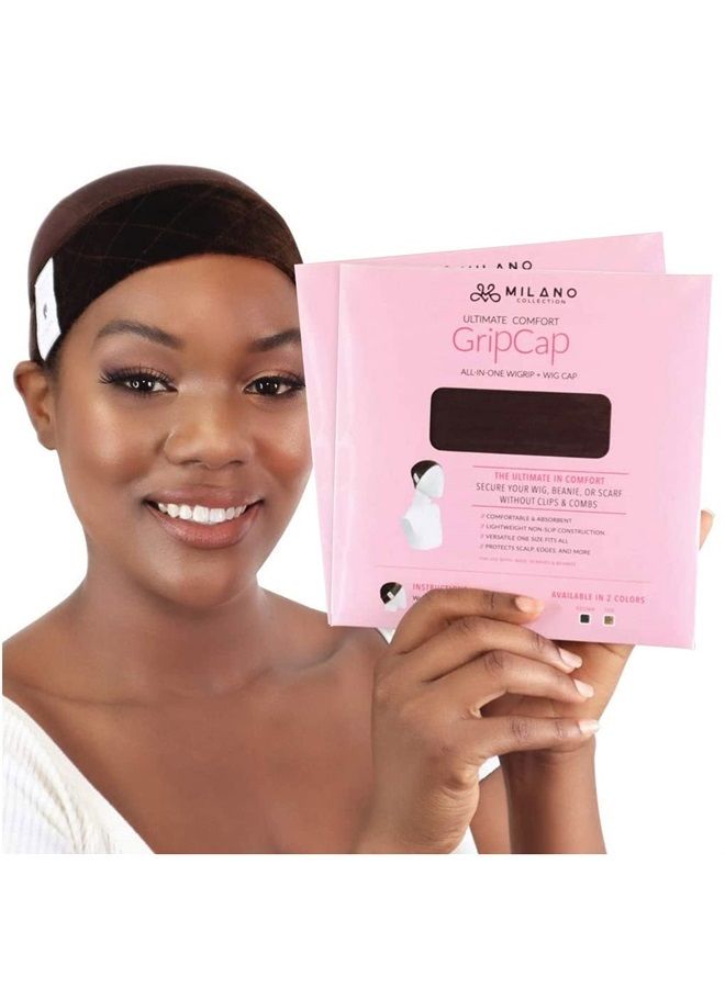 MILANO COLLECTION Wig Grip Cap for Women | Stocking Dome Cap with Built In Elastic Headband | Non Slip Wig Gripper Accessories for Keeping Wigs Lace Front In Place, Chocolate Brown, 2 Pack - Image 1