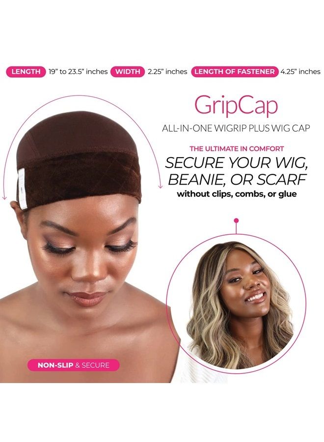 MILANO COLLECTION Wig Grip Cap for Women | Stocking Dome Cap with Built In Elastic Headband | Non Slip Wig Gripper Accessories for Keeping Wigs Lace Front In Place, Chocolate Brown, 2 Pack - Image 2