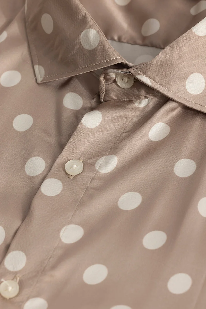 سنيتش Beige Polka Dots Long Sleeve Slim Fit Party Shirt