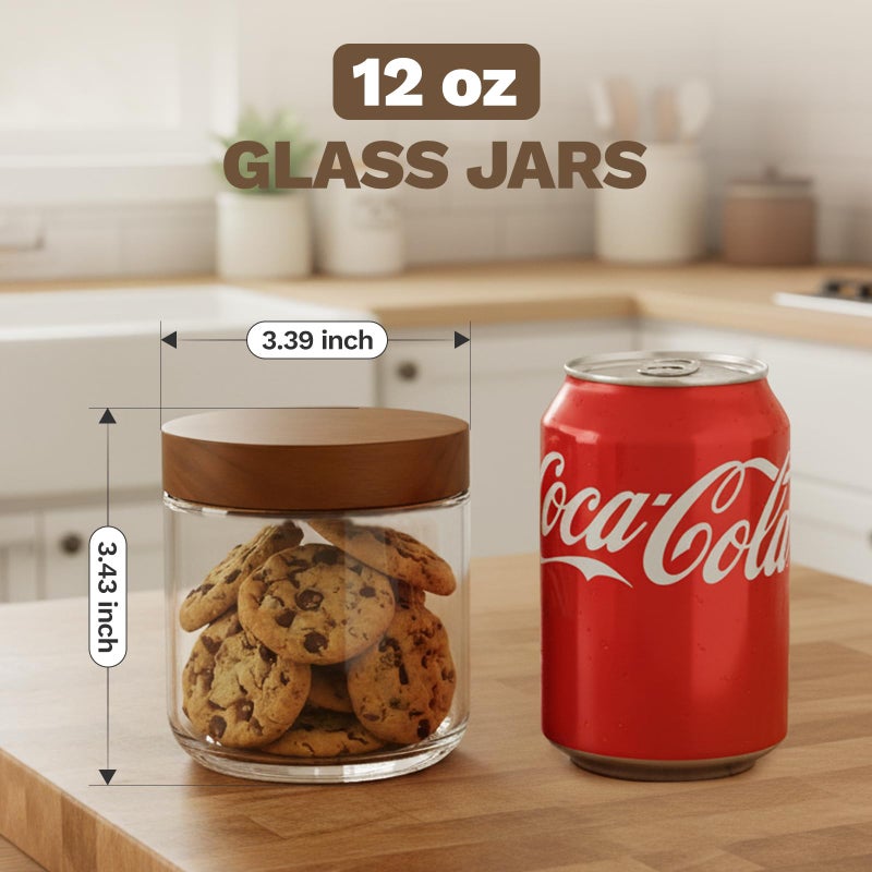 Bumobum 12 oz Glass Mason Jars with Lids, Glass Container with Acacia Wood Airtight Lid, Wide Mouth Canisters for Chia Pudding Loose Tea Coffee Meal Prep Parfait Salad Snacks Yogurt Spice, 4-Pack - Image 5