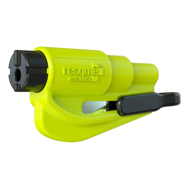 resqme The Original Emergency Keychain Car Escape Tool 2in1 Seatbelt Cutter and Window Breaker Made in USA Yellow Compact Emergency Hammer