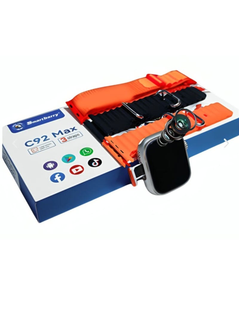 Smart Berry - C92 max Smart Watch 4G Network Android Smart Watch with 3 Pairs Straps 64GB Memory Support SIM Card and Google Play Support  All Apps as a Mobile Phone in Your Hand with 2 Camera for Taking Pictures - Image 1