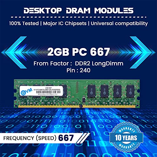 EVM 2GB DDR2 Desktop RAM 667MHz Long-DIMM – 1.8V Low Voltage, 240-PIN Pin, Intel & AMD Compatible, High-Speed PC Memory Upgrade – 10 Year Warranty (EVMT2G6670U86P) - Image 2