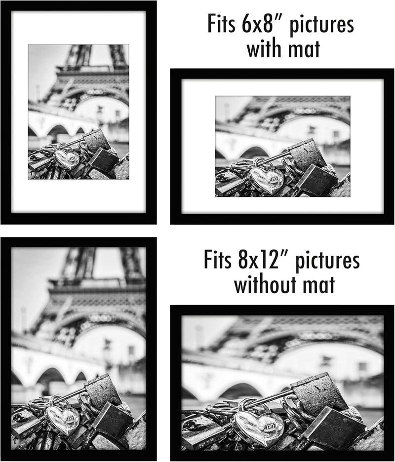 Americanflat 8x12 Picture Frame with Polished Plexiglass - Set of 2 - Use as 6x8 Frame with Mat or 8x12 Frame Without Mat - Galleria Collection - Gallery Wall Frame Set for Wall Display - Black - Image 4