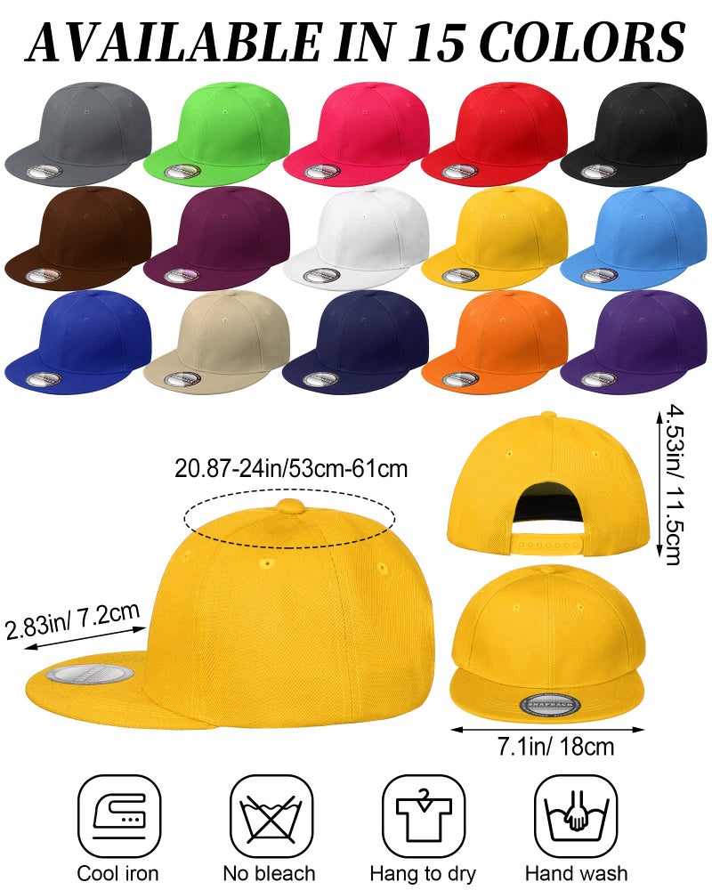JaGely 15 Pack Snapback Hats for Men Hip Hop Style Hats Solid Baseball Adjustable Snapback Cap Flat Brim Baseball Caps(Fresh Colors) - Image 3