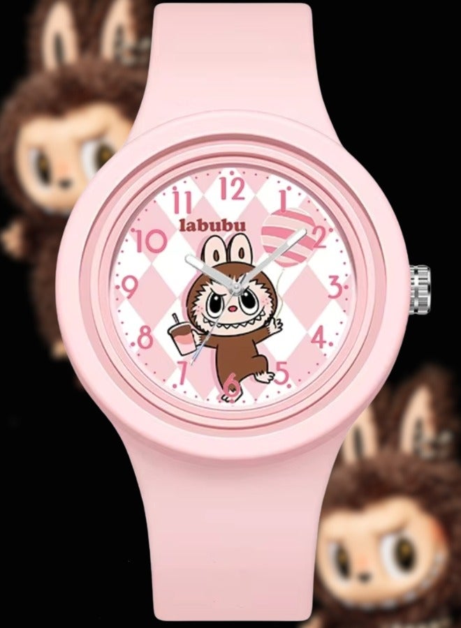 MiMi & BeiBei Cute Labubu Design Analog Watch for Kids Rubber Band Watch for Girls 