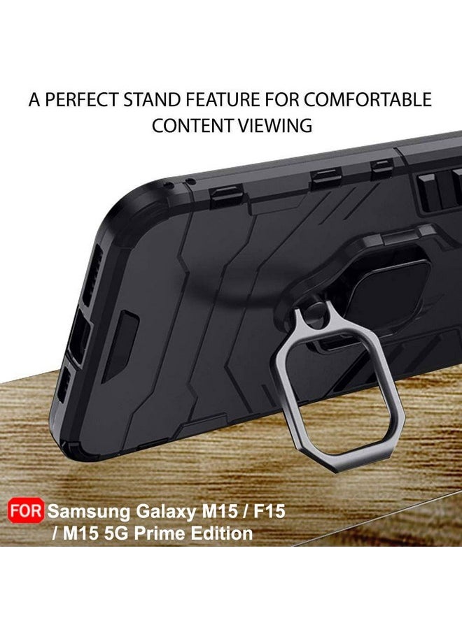 ذا جيفت كارت غطاء حماية خلفي من TheGiftKart Tough Armor Bumper لهاتف Samsung Galaxy M15 / F15 / M15 5G Prime Edition | حامل حلقي وحامل مدمج | غطاء حماية خلفي 360 درجة (PC & TPU، أسود)  - Image 5
