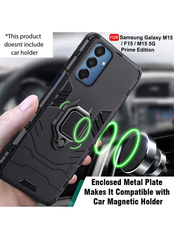 ذا جيفت كارت غطاء حماية خلفي من TheGiftKart Tough Armor Bumper لهاتف Samsung Galaxy M15 / F15 / M15 5G Prime Edition | حامل حلقي وحامل مدمج | غطاء حماية خلفي 360 درجة (PC & TPU، أسود)  - Image 4