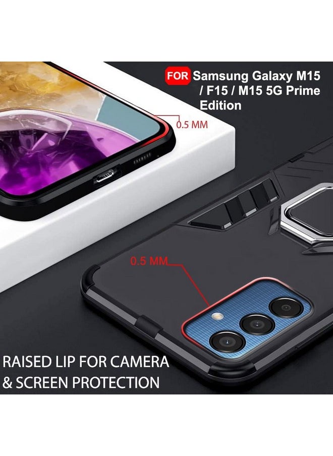 ذا جيفت كارت غطاء حماية خلفي من TheGiftKart Tough Armor Bumper لهاتف Samsung Galaxy M15 / F15 / M15 5G Prime Edition | حامل حلقي وحامل مدمج | غطاء حماية خلفي 360 درجة (PC & TPU، أسود)  - Image 3