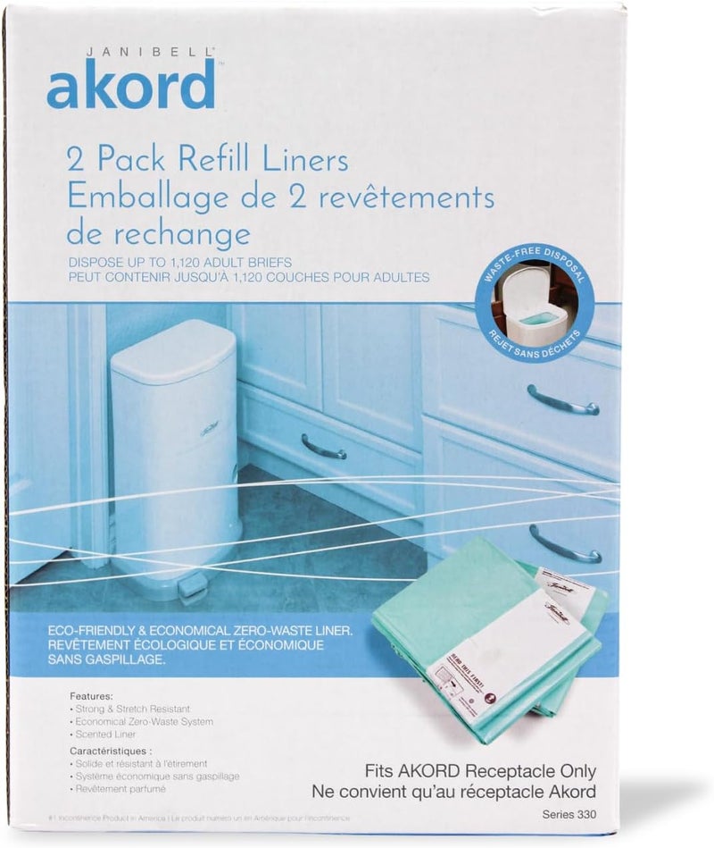 AKORD Janibell Akord 330 Diaper Pail Refill Liners 2 Count Scented  StretchResistant Holds Up to 1120 Adult Briefs Fits Akord 330 Disposal System Easy Cut  Tie Odor Control Bags Pack of 1 - Image 1