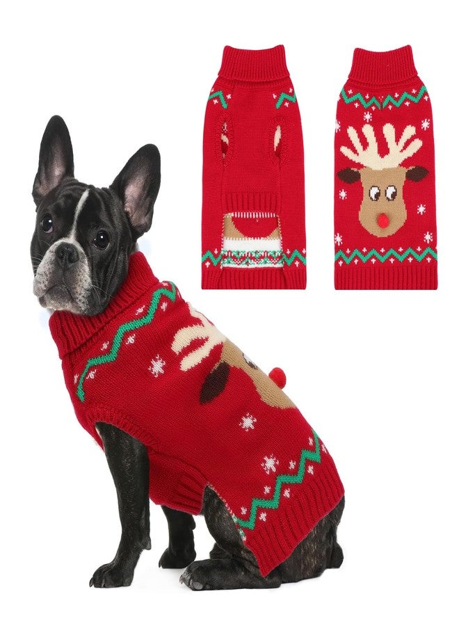 YUEPET Christmas Dog Sweaters Pullover, Reindeer Snowflake Christmas Outfits with Leash Hole, Classic Turtleneck Dog Clothes for Puppies Medium Dogs(SM) - Image 1