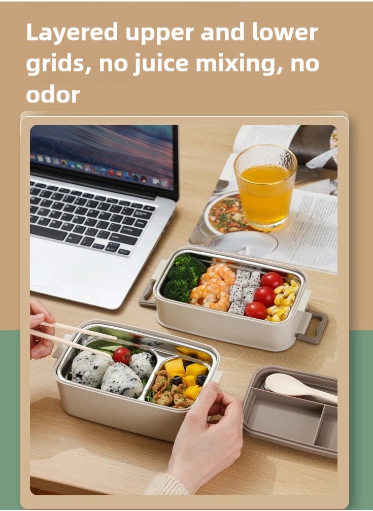 Lunch Box, Double Layer Stainless Steel Insulated Food Container, Leak-Proof Bento Box