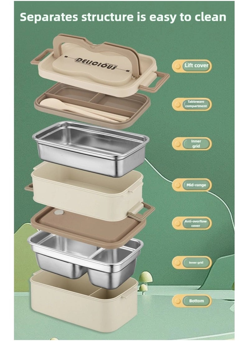 Lunch Box, Double Layer Stainless Steel Insulated Food Container, Leak-Proof Bento Box