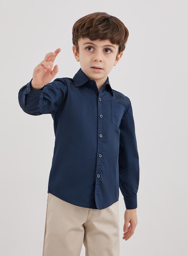 ستايلي قميص ستايلي بويز مدرسي أزرق داكن بأكمام طويلة وجيب - Image 1