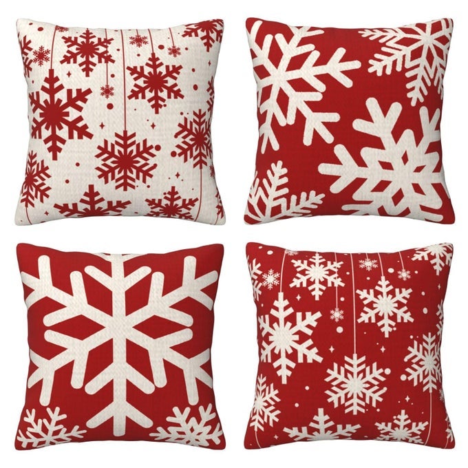 SET OF 4 SEASONS GREETINGS BELIEVE LET IT SNOW BABY ITS COLD OUTSIDE WINTER SNOWFLAKES BODY BURLAP DECORATIVE SQUARE PILLOW CASE COVER PILLOWCASE FOR HOME SOFA 18 INCHES SNOWFLAKES SET