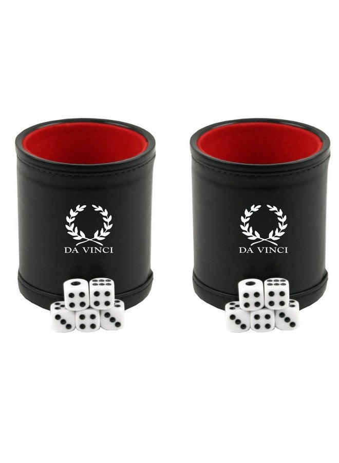 Da Vinci Professional Dice Cup With 5 Dice. Black Leatherette Exterior With Velvet Interior (Red2Pack) - Image 1