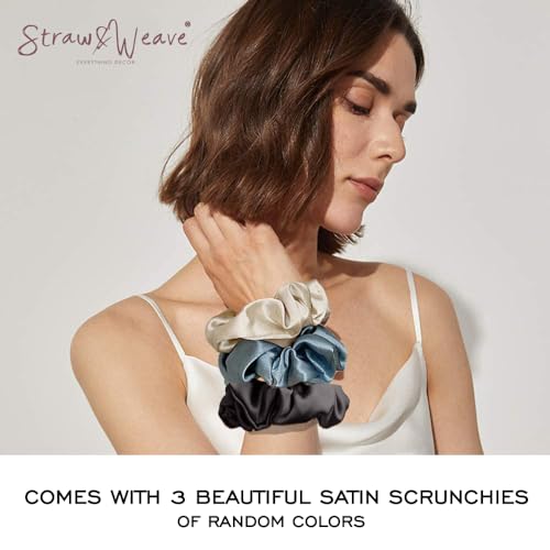 STRAW&WEAVE Solid 600 Tc Wooden Comb & Satin Hair Accessories for Women | 1 Year Warranty | with 2 Pillow Cover, 3 Scrunchies & 1 Kachi Neem Comb | Satin Silk Pillow Covers for Hair and Skin, 2 Piece - Image 5
