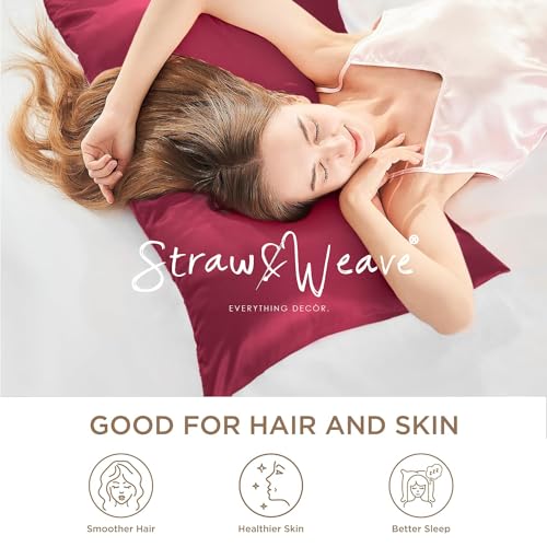 STRAW&WEAVE Solid 600 Tc Wooden Comb & Satin Hair Accessories for Women | 1 Year Warranty | with 2 Pillow Cover, 3 Scrunchies & 1 Kachi Neem Comb | Satin Silk Pillow Covers for Hair and Skin, 2 Piece - Image 3