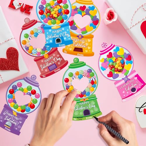 TICIAGA 48 Set Valentines Day Gumball Machine Candy Holder Greeting Card, Funny Exchange Card Bulk with Treat Bag for Kids Classroom Activities, DIY Exchange Gift for Boy Girl Valentines Party Favors - Image 4