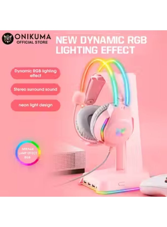 أونيكوما سماعة الألعاب السلكية ONIKUMA X26 - وردي - Image 2