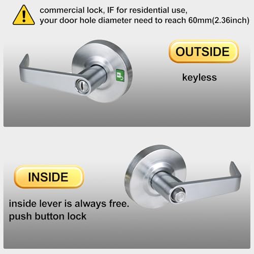 HISAFE Privacy Commercial Door Locks Heavy Duty Grade 2 Lever for Commercial Bathroom, Non-Handed, UL 3 Hour Fire Rated, ADA Compliant, Satin Chrome Finish 26D, 2-3/4''Backset, X-XG-BK-70 - Image 3