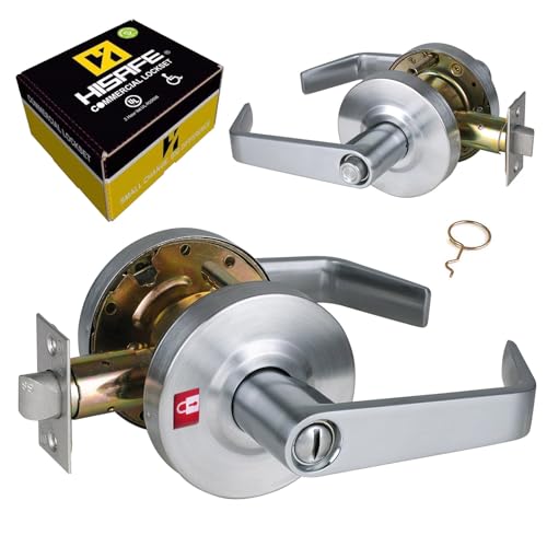 HISAFE Privacy Commercial Door Locks Heavy Duty Grade 2 Lever for Commercial Bathroom, Non-Handed, UL 3 Hour Fire Rated, ADA Compliant, Satin Chrome Finish 26D, 2-3/4''Backset, X-XG-BK-70 - Image 1
