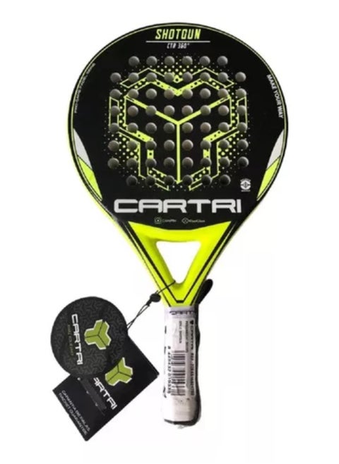 Cartri Shotgun CTR 360 Padel Racket – Carbon Fiber Paddle Tennis Bat for Intermediate & Advanced Players – Lightweight Power & Control Racket with Shock-Absorbing Grip – Neon Yellow Design