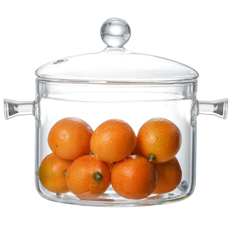 Riavzau Glass Cooking Pot, 1.7L/57oz Heat-Resistant Borosilicate Glass Saucepan with Cover, Cookware Set Stovetop Pot for Soup, Pasta,& Baby Food (57OZ) - Image 1