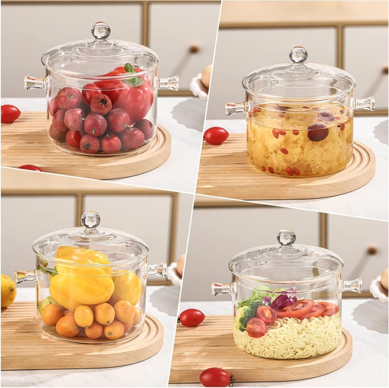 Riavzau Glass Cooking Pot, 1.7L/57oz Heat-Resistant Borosilicate Glass Saucepan with Cover, Cookware Set Stovetop Pot for Soup, Pasta,& Baby Food (57OZ) - Image 5
