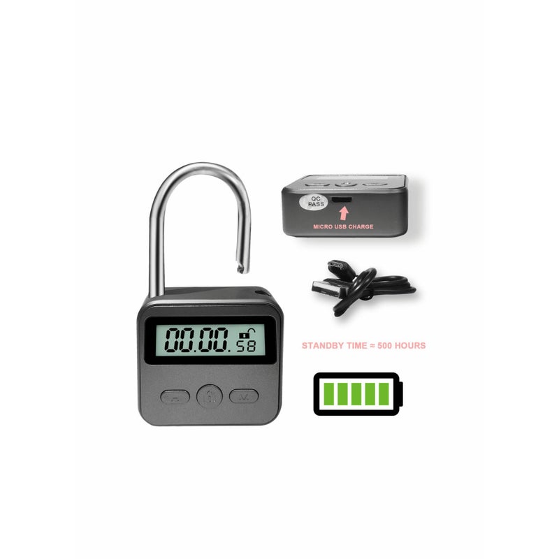 SOLARAE Metal Time Padlock - Multi-Function Timer Lock 99 Hours Max Timing with Electronic LCD Timed Display Micro USB Rechargeable - Image 4