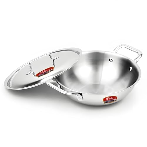 Classic Steels Triply Stainless Steel Kadai with Lid (22cm, 1.8L) | 2.5 mm Thick | Induction Bottom | Heavy Gauge Stainless Steel Cookware Kadhai | 5 Year Warranty - Image 1