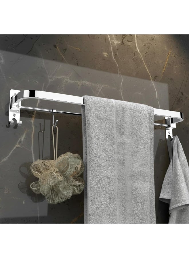 Plantex Stainless Steel Folding 24 Inch Single Towel Rod/Towel Holder for Bathroom with Hooks/Towel Hanger/Towel Stand/Bathroom Accessories - (24 Inch-Chrome) - Image 1