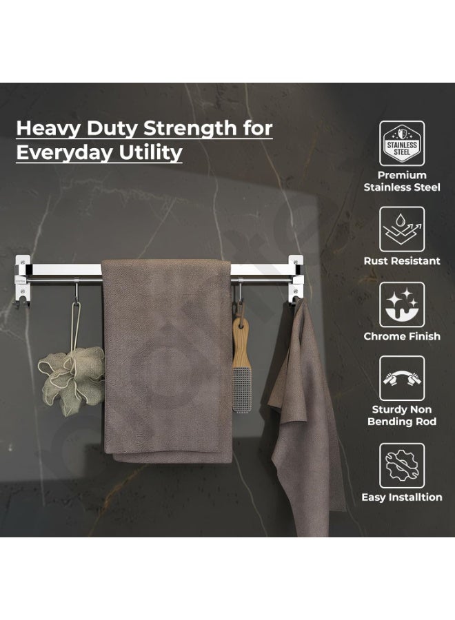 Plantex Stainless Steel Folding 24 Inch Single Towel Rod/Towel Holder for Bathroom with Hooks/Towel Hanger/Towel Stand/Bathroom Accessories - (24 Inch-Chrome) - Image 2