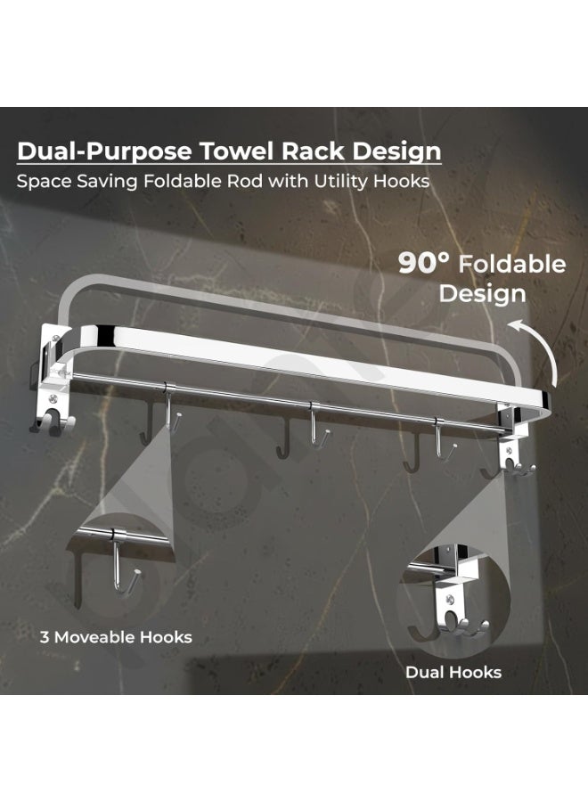 Plantex Stainless Steel Folding 24 Inch Single Towel Rod/Towel Holder for Bathroom with Hooks/Towel Hanger/Towel Stand/Bathroom Accessories - (24 Inch-Chrome) - Image 3
