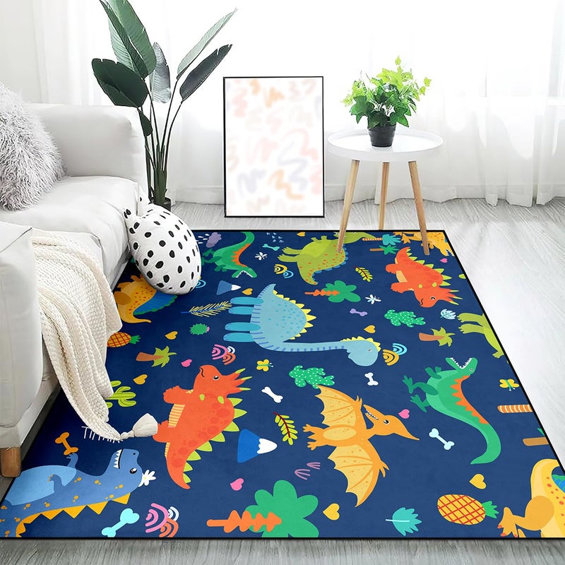 Kossmjx Cartoon Dinosaur Area Rugs Lovely Dinosaur Carpet Rugs for Boys Kids Blue Cute Animal Patterns Carpet Dinosaurs Rug for Boys Bedroom Living Dinning Room Bedroom Kitchen Playing Room, 2'Ã—3' - Image 5