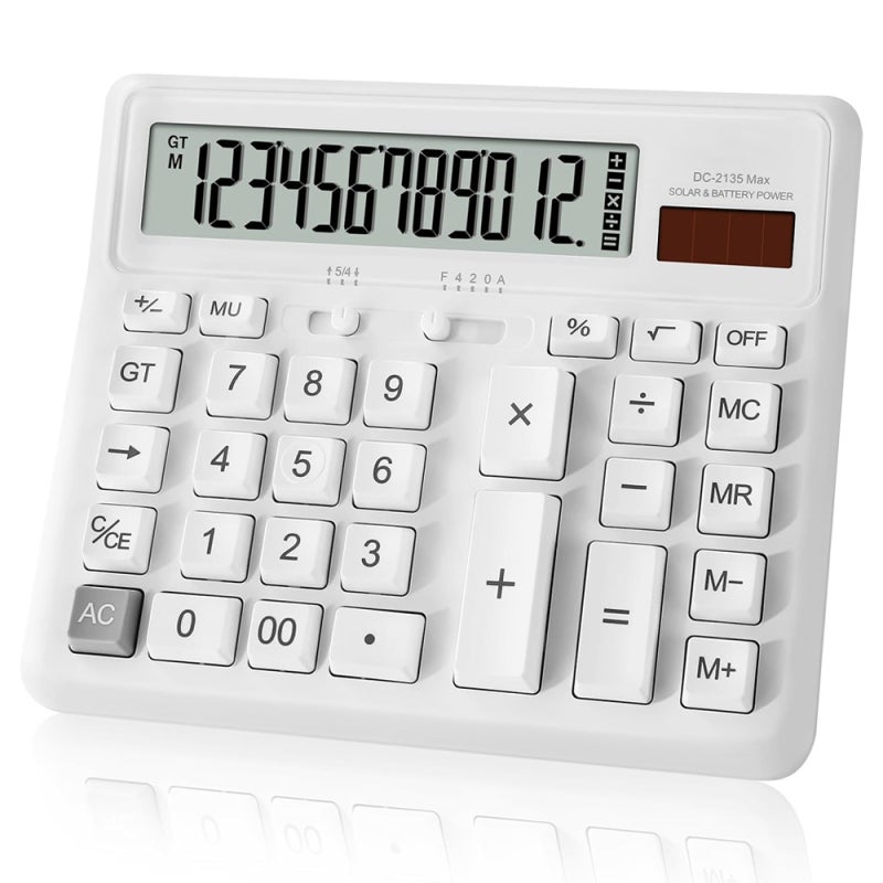 Desk Calculator 12 Digit with Big Buttons, Desktop Dual Power Calculator with Large Display for Office, School, Home - Image 1